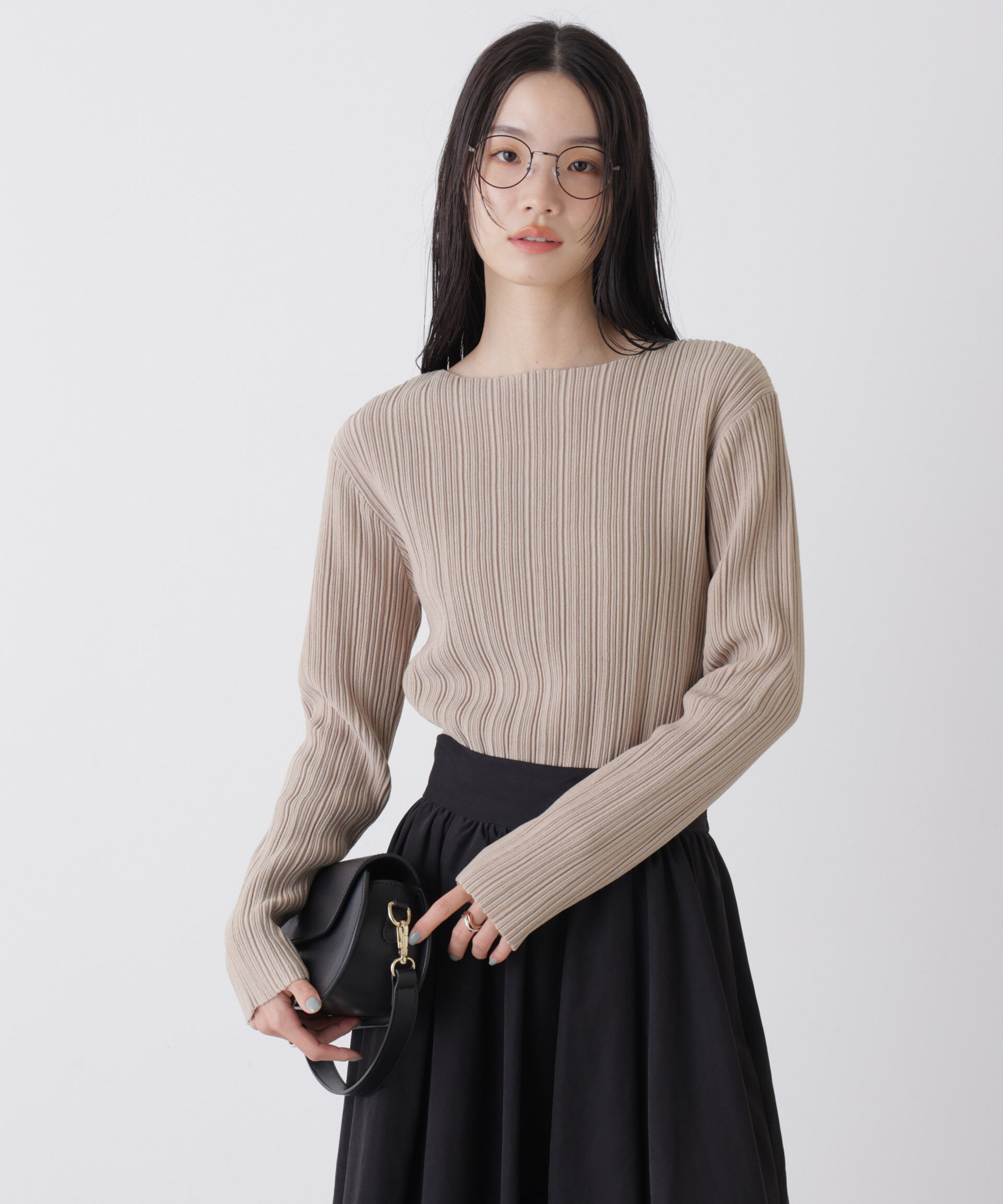 nano･universe「プリーツニットボートネックトップス(セットアップ可)」|ニット・セーター|ライトベージ 1