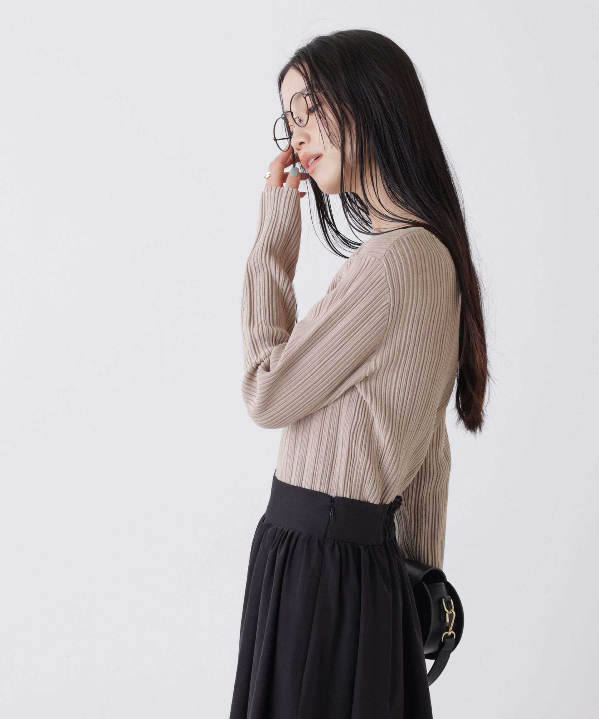 nano･universe「プリーツニットボートネックトップス(セットアップ可)」|ニット・セーター|