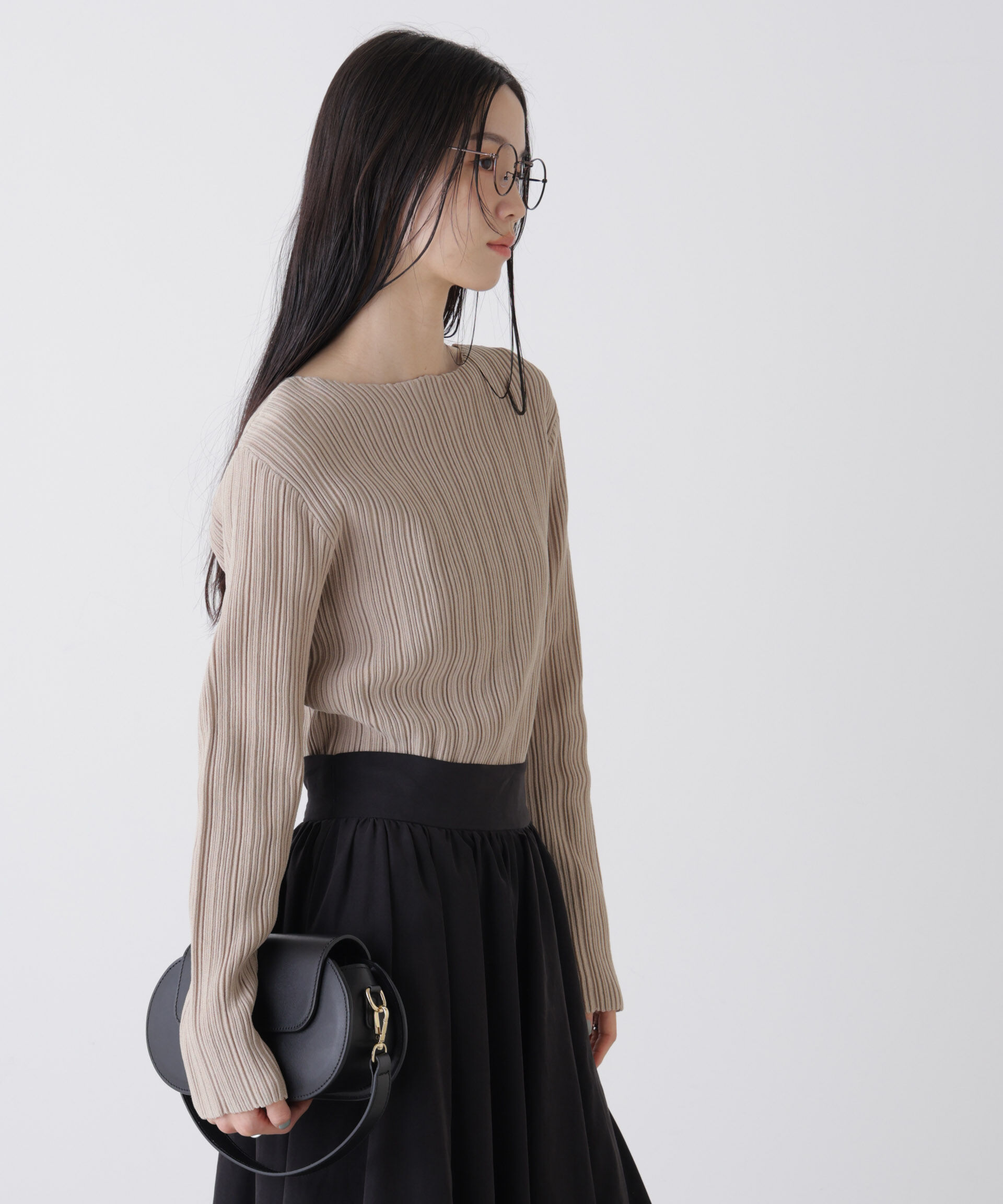 nano･universe「プリーツニットボートネックトップス(セットアップ可)」|ニット・セーター|