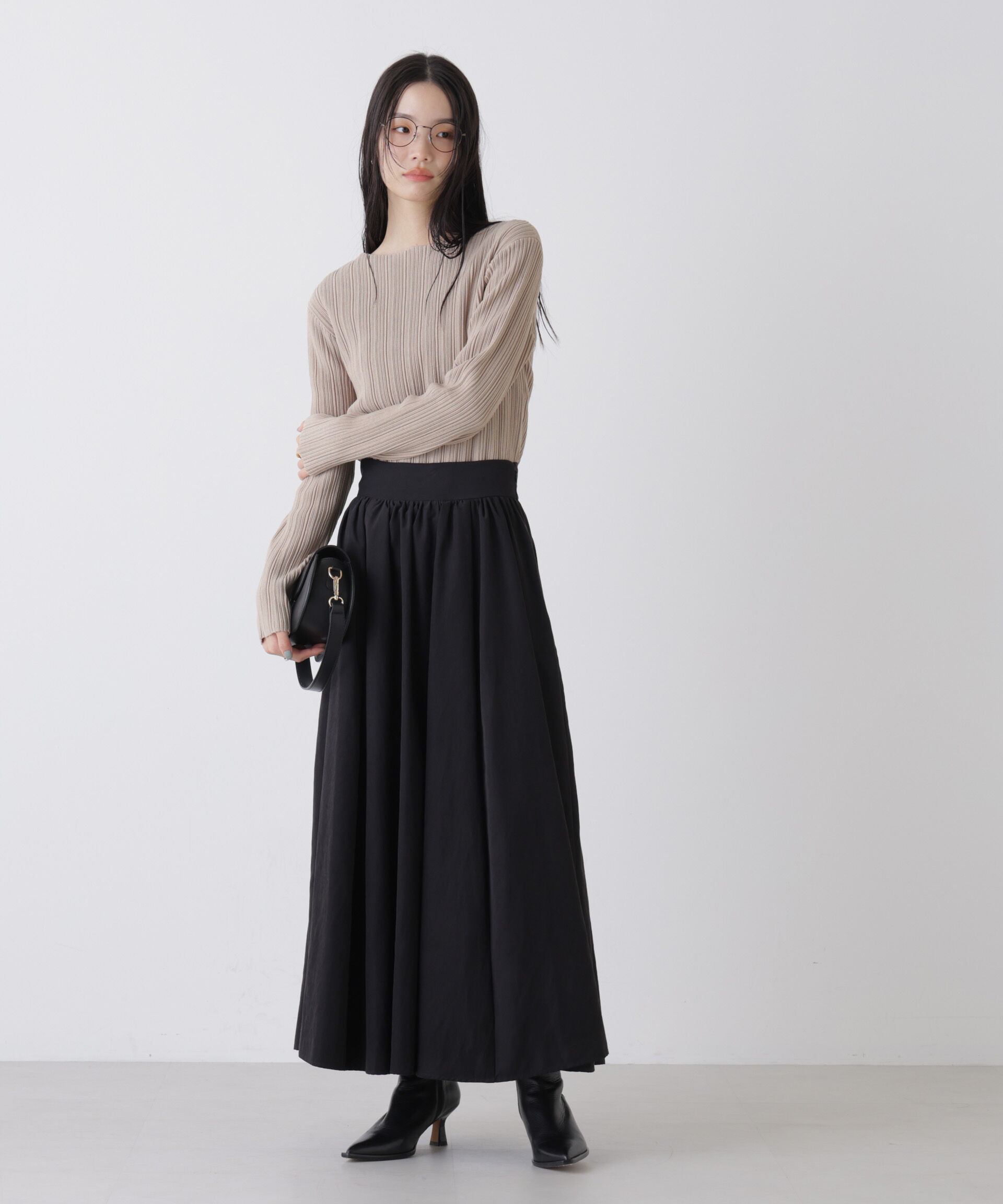 nano･universe「プリーツニットボートネックトップス(セットアップ可)」|ニット・セーター|