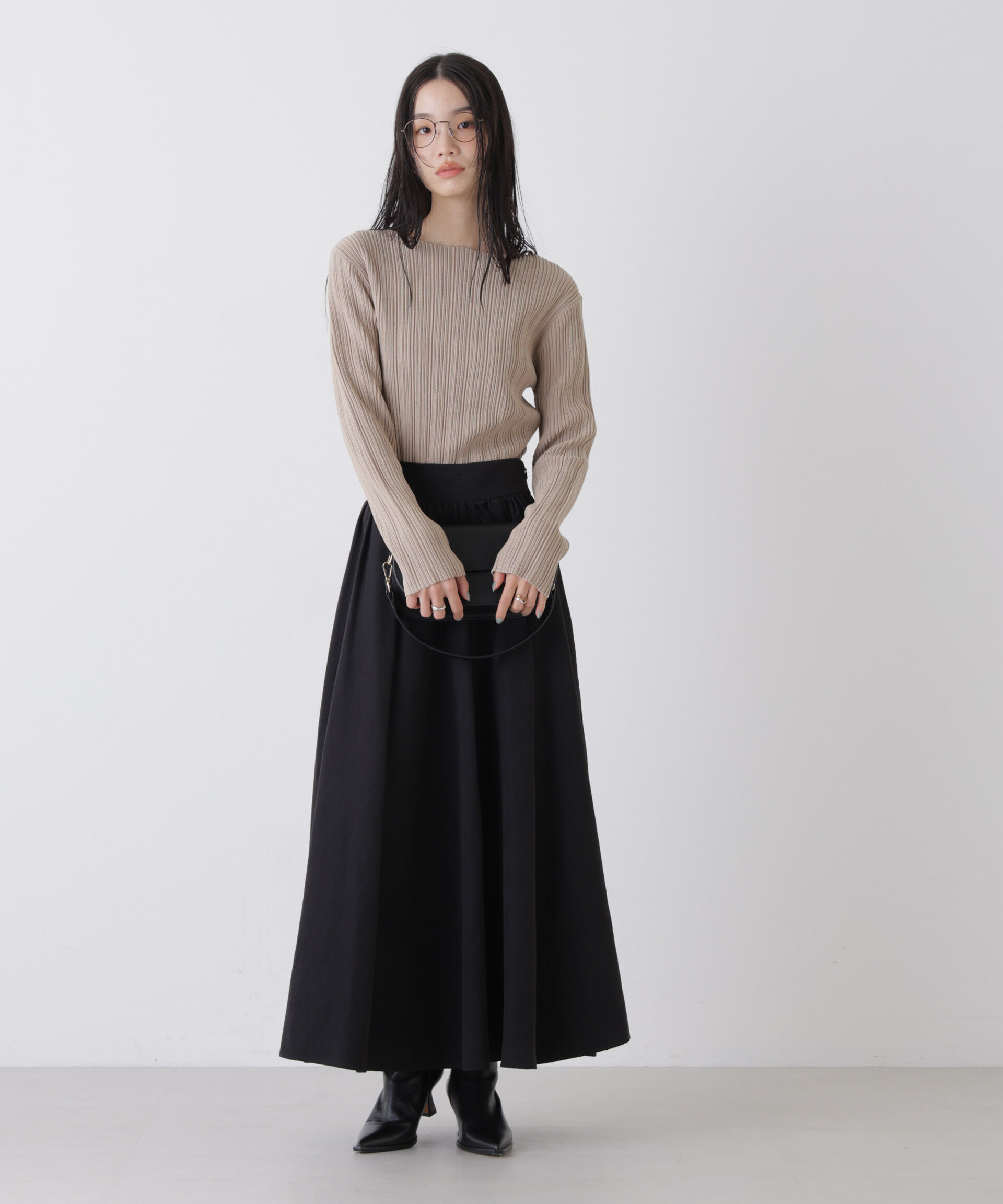 nano･universe「プリーツニットボートネックトップス(セットアップ可)」|ニット・セーター|