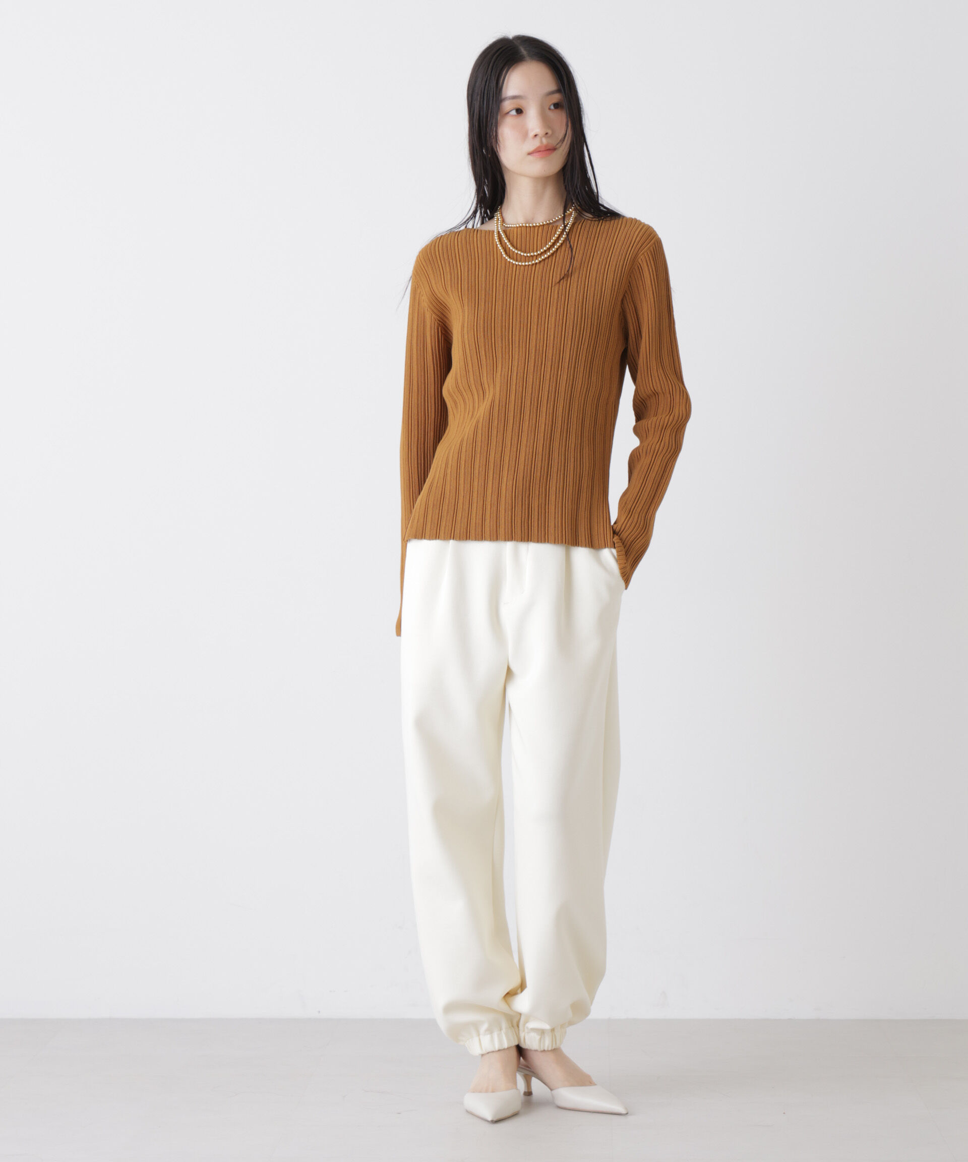 nano･universe「プリーツニットボートネックトップス(セットアップ可)」|ニット・セーター|