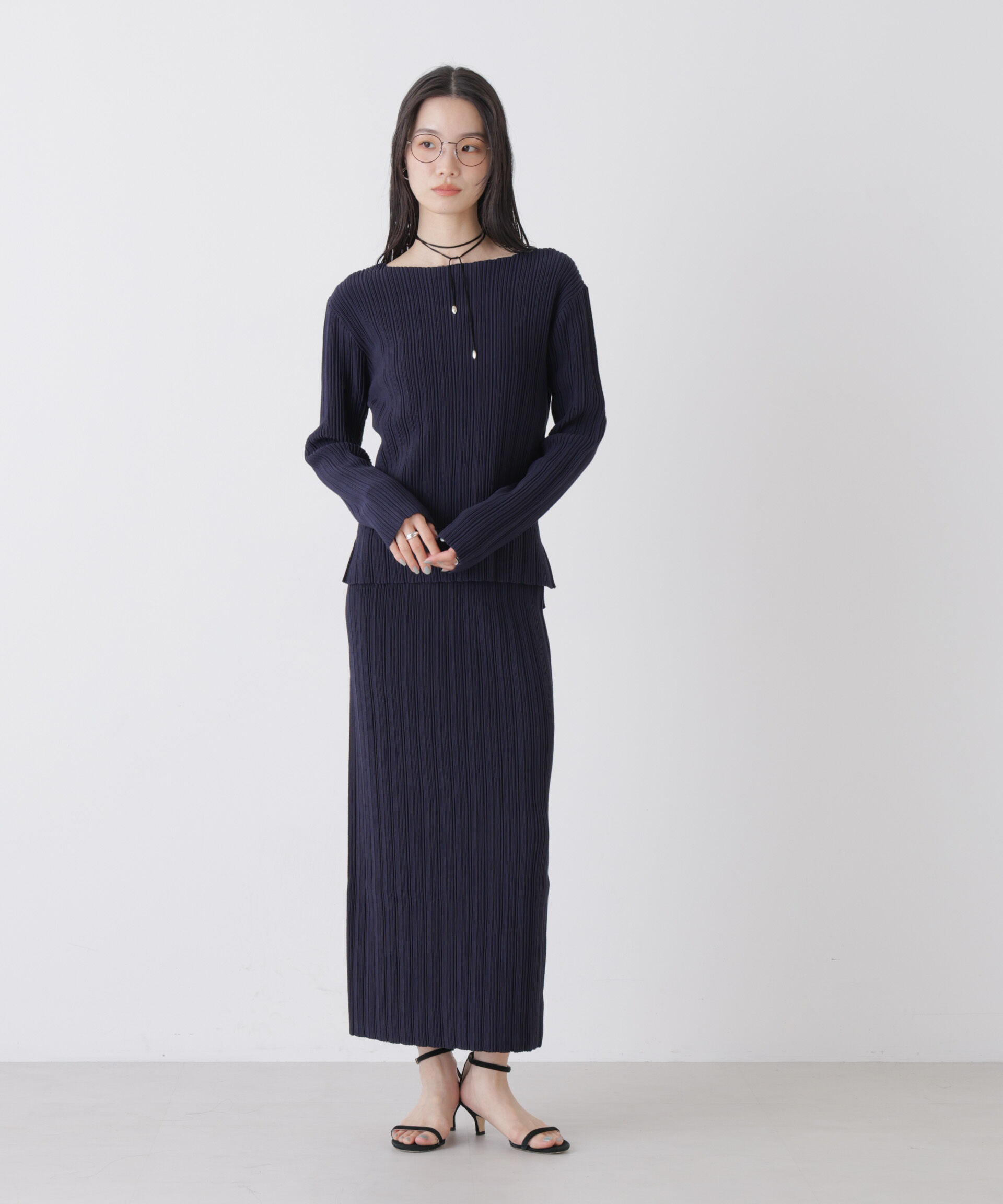 nano･universe「プリーツニットボートネックトップス(セットアップ可)」|ニット・セーター|