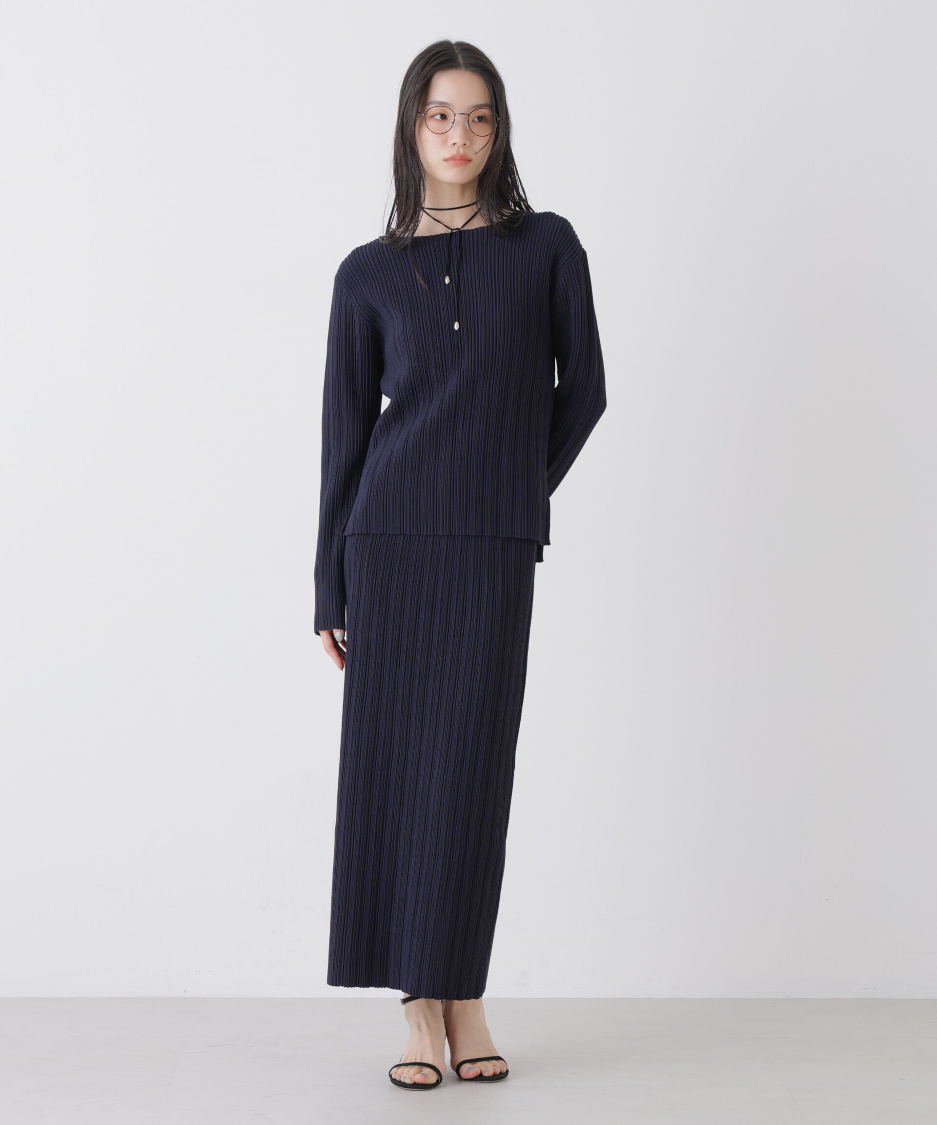 nano･universe「プリーツニットボートネックトップス(セットアップ可)」|ニット・セーター|