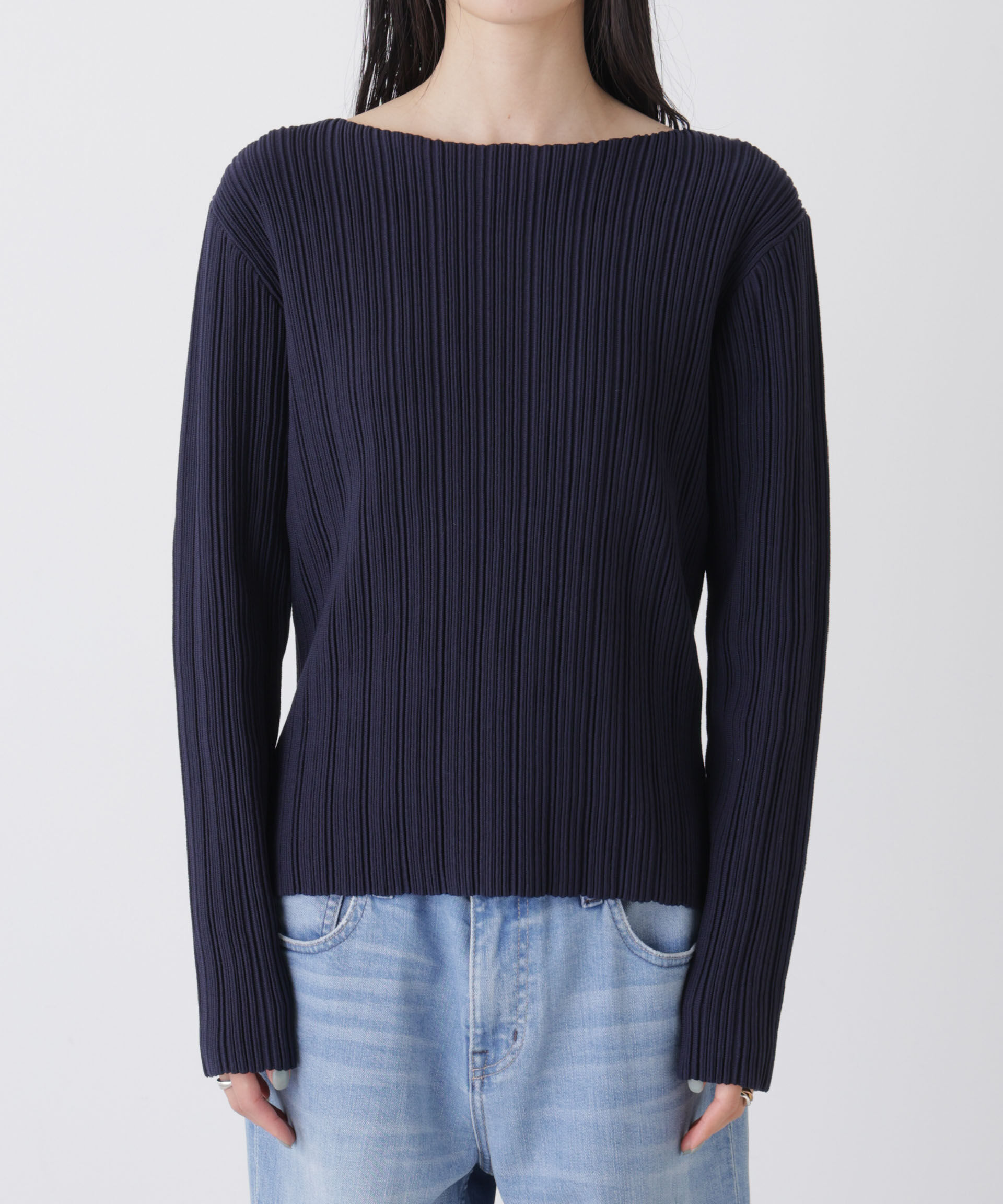 nano･universe「プリーツニットボートネックトップス(セットアップ可)」|ニット・セーター|