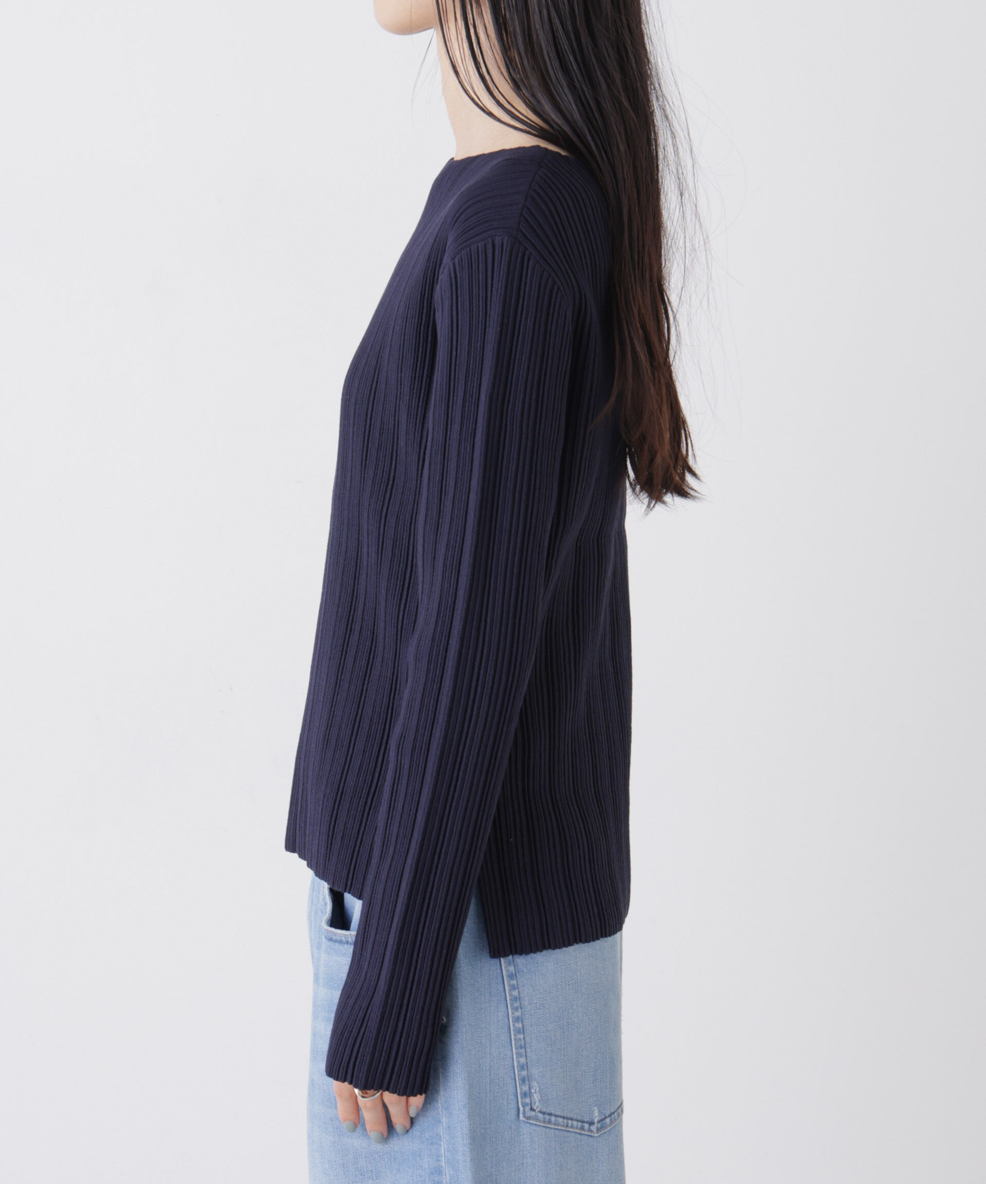 nano･universe「プリーツニットボートネックトップス(セットアップ可)」|ニット・セーター|