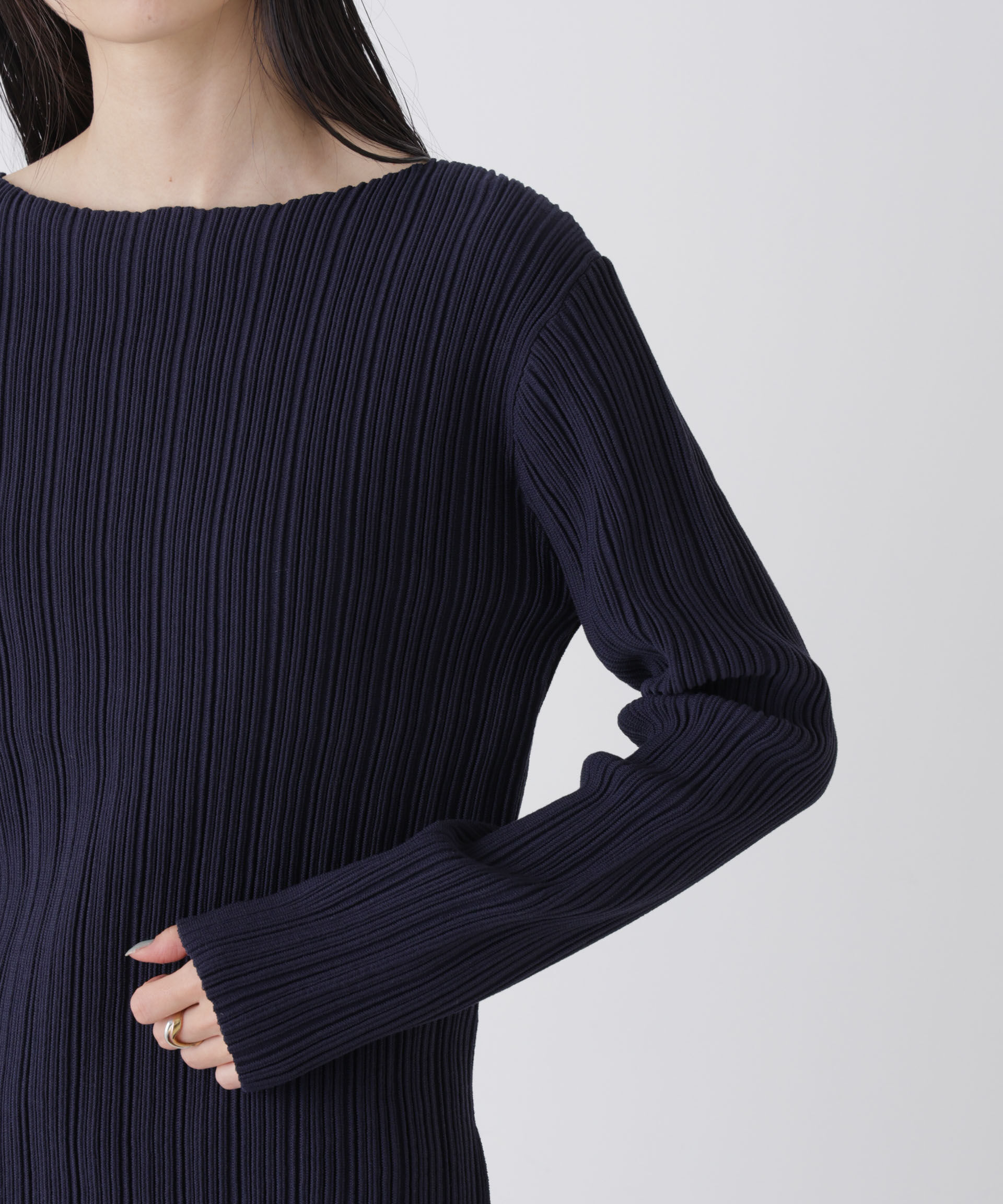 nano･universe「プリーツニットボートネックトップス(セットアップ可)」|ニット・セーター|