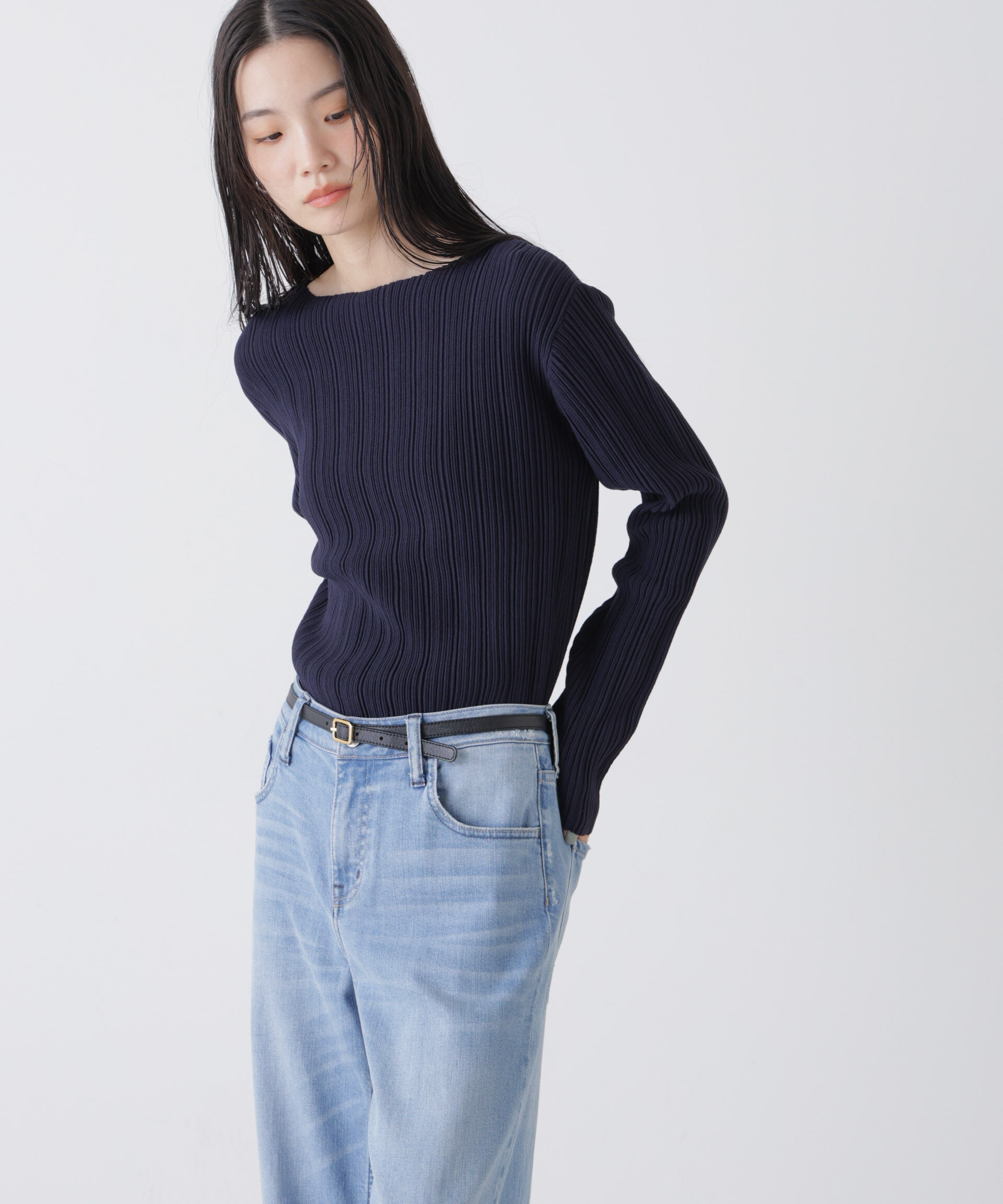 nano･universe「プリーツニットボートネックトップス(セットアップ可)」|ニット・セーター|