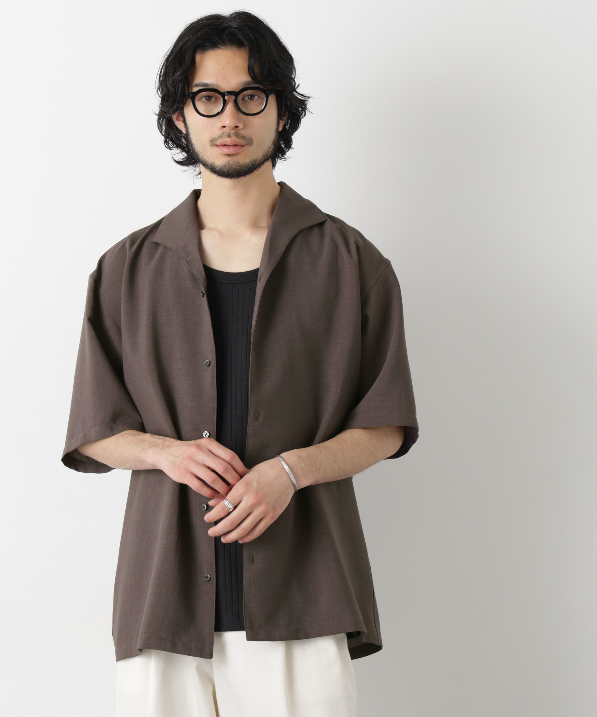 nano･universe「「メランジドライ」イタリアンカラーシャツ(セットアップ可)」|シャツ・ブラウス|ブラウン