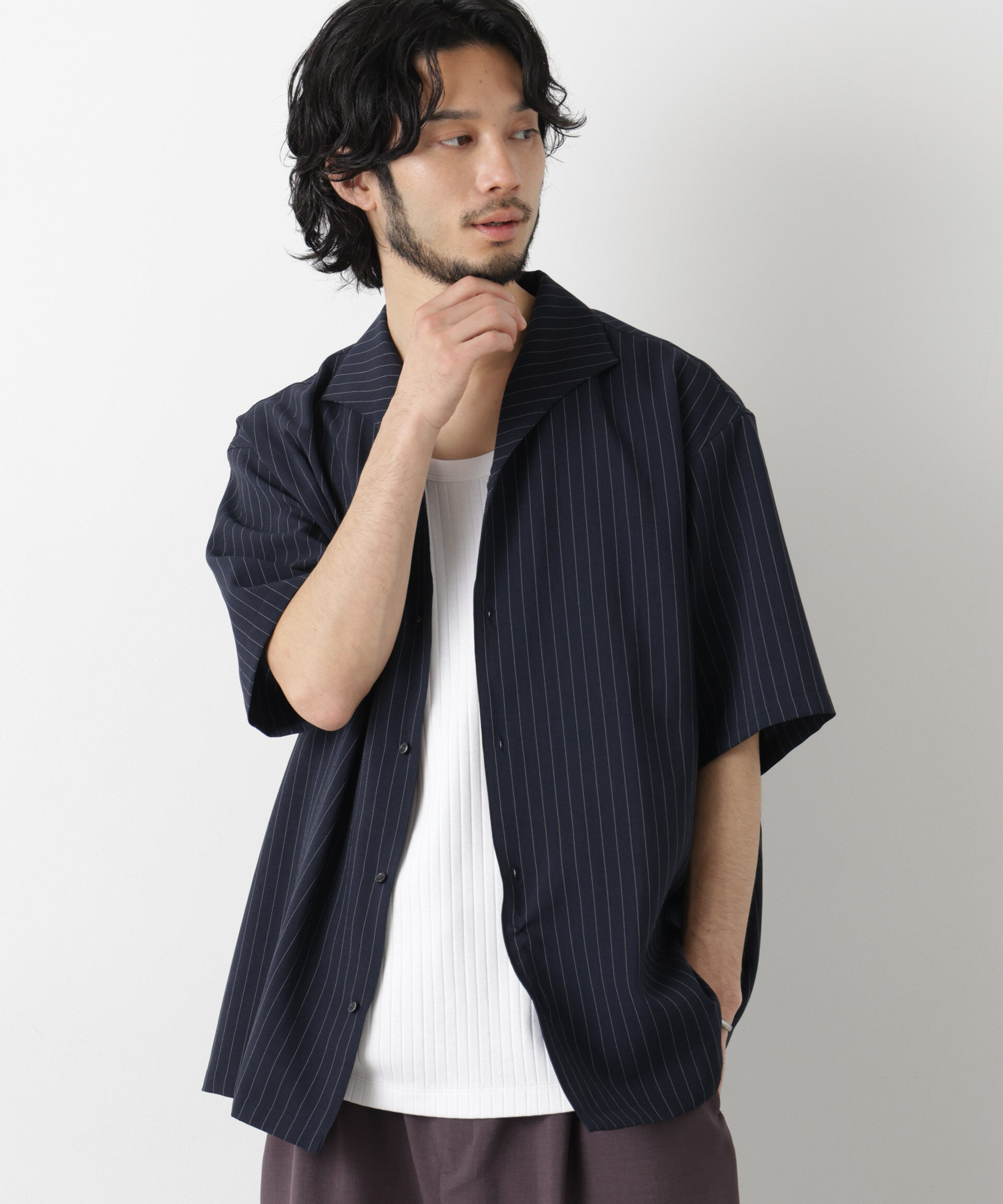 nano･universe「「メランジドライ」イタリアンカラーシャツ(セットアップ可)」|シャツ・ブラウス|パターン1