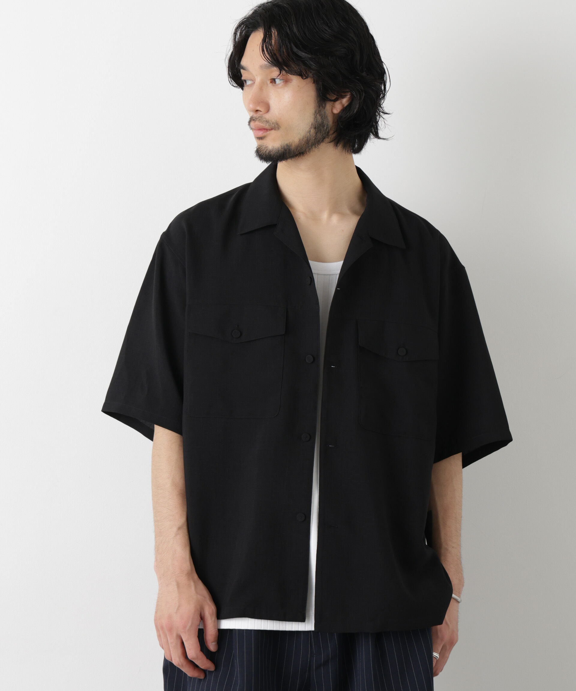 nano･universe「「メランジドライ」バトルドレスオープンカラーシャツ」|シャツ・ブラウス|