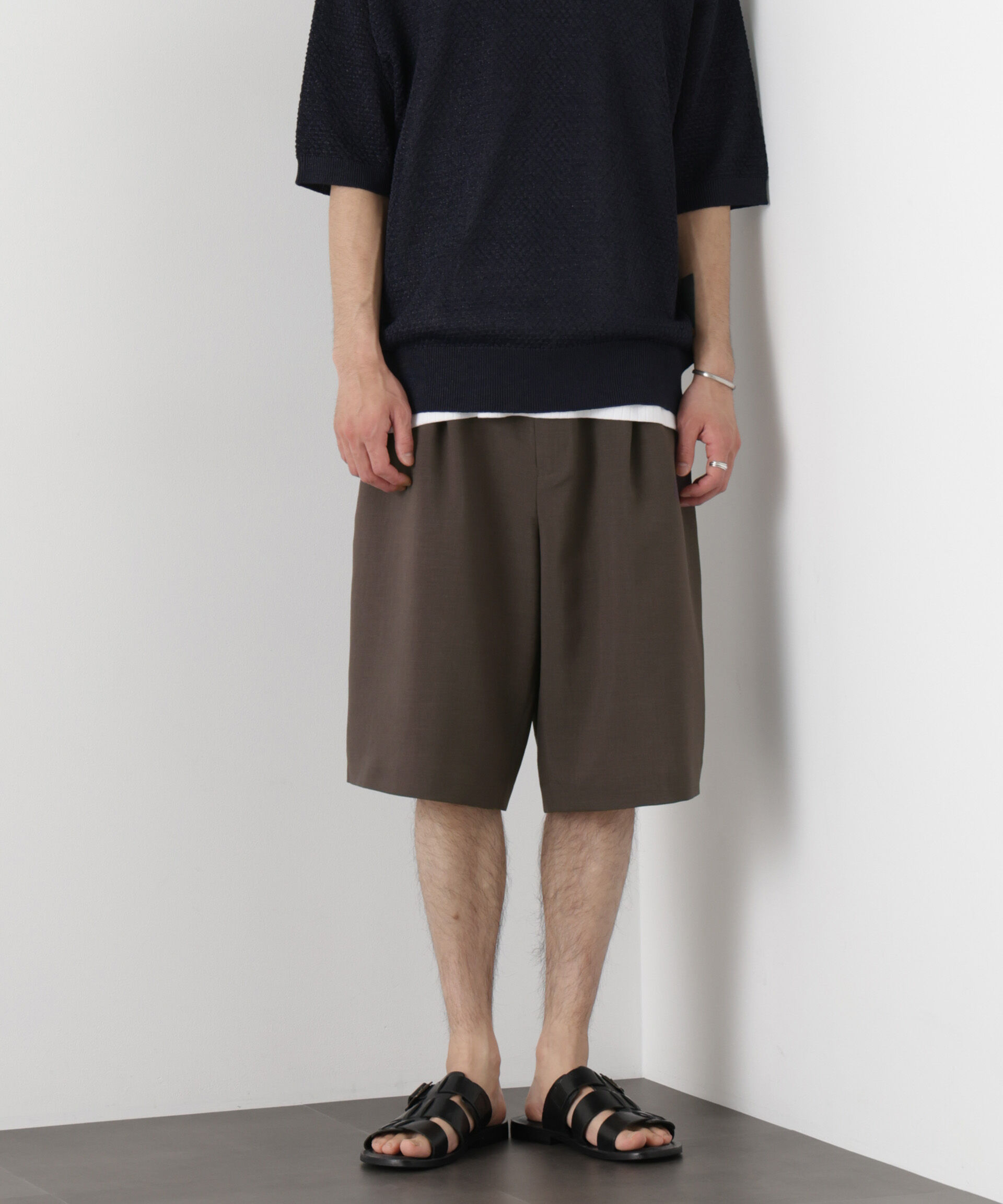 nano･universe「「メランジドライ」バギーイージーハーフショーツ(セットアップ可)」|チノ|ブラウン