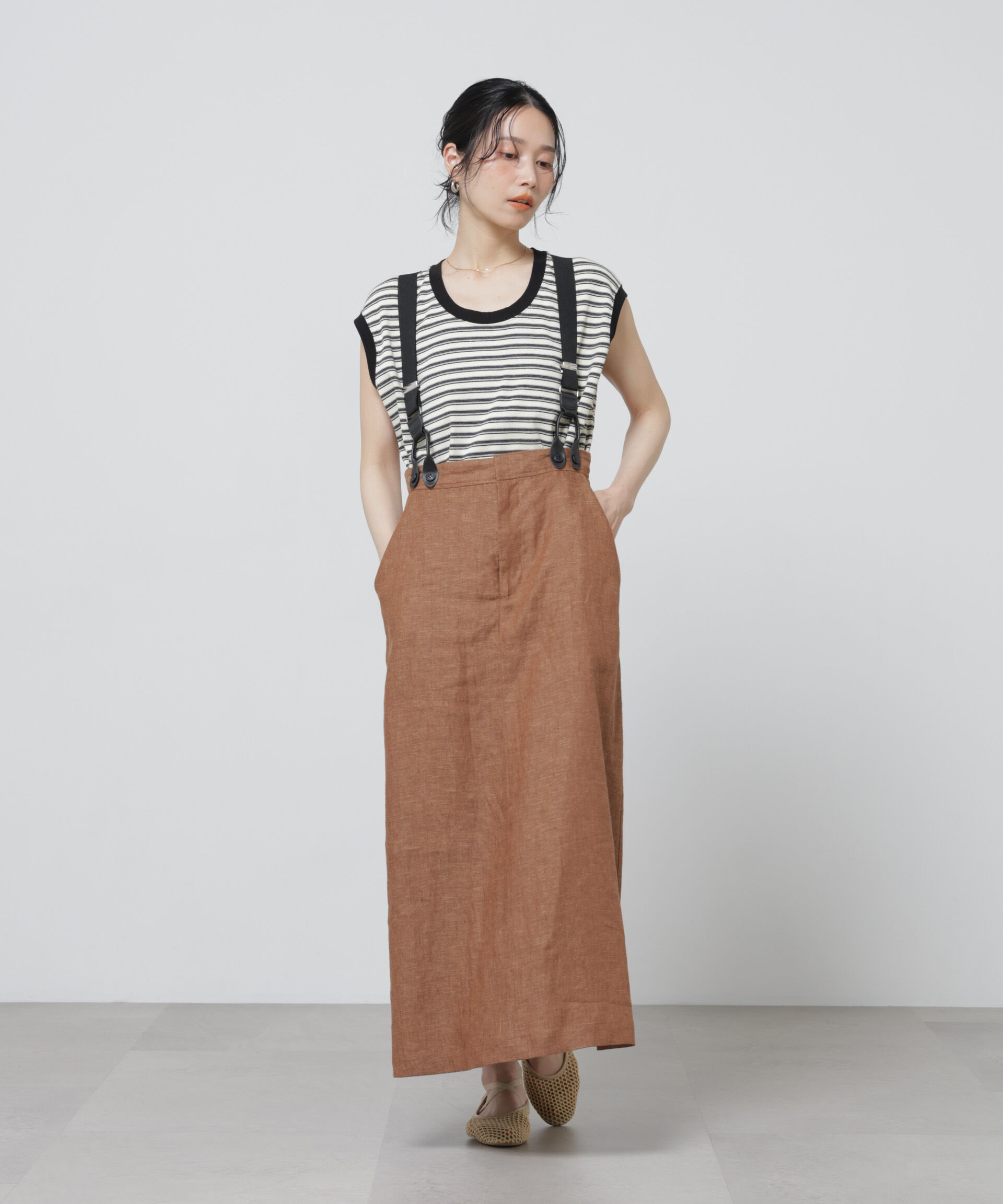 nano･universe「European Flax サスペンダー付きスカート(セットアップ可)」|スカート|