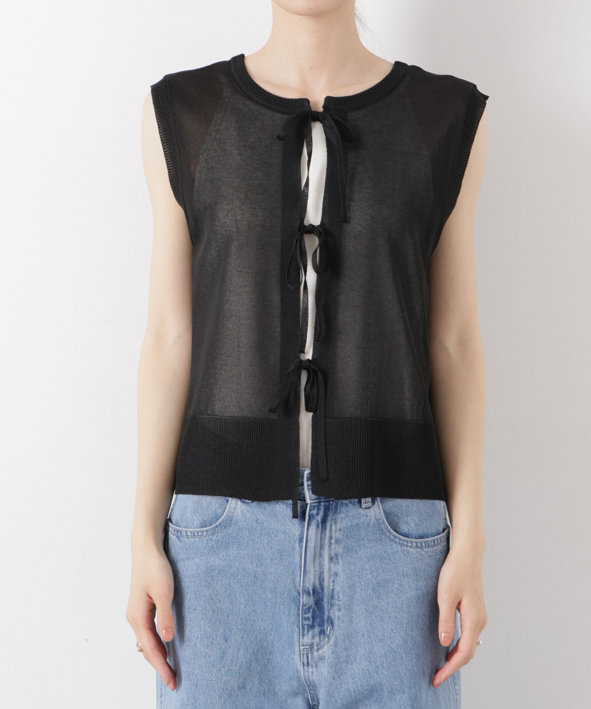 nano･universe「前後2wayリボンアップデザインノースリーブニット」|ニット・セーター|