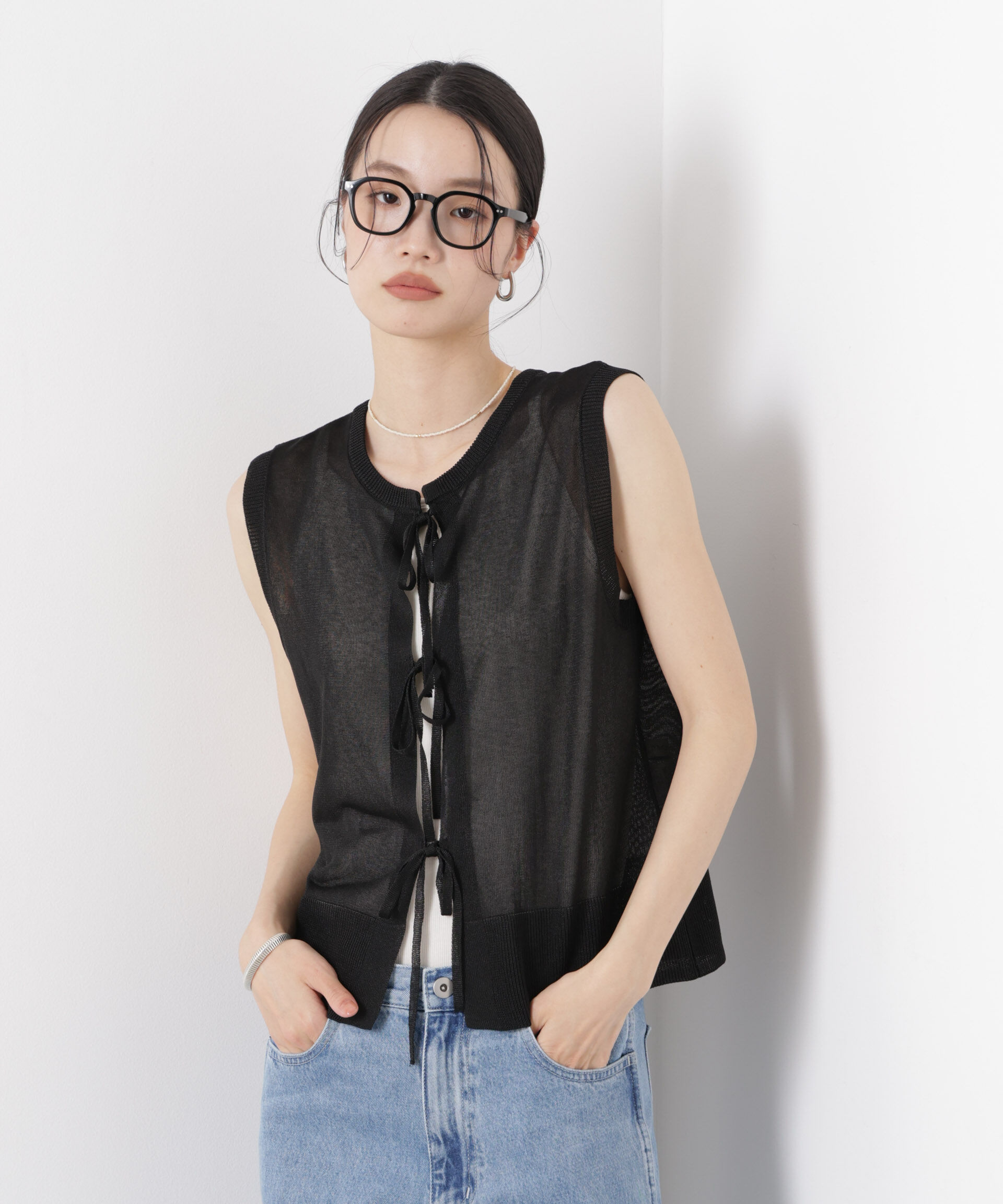 nano･universe「前後2wayリボンアップデザインノースリーブニット」|ニット・セーター|