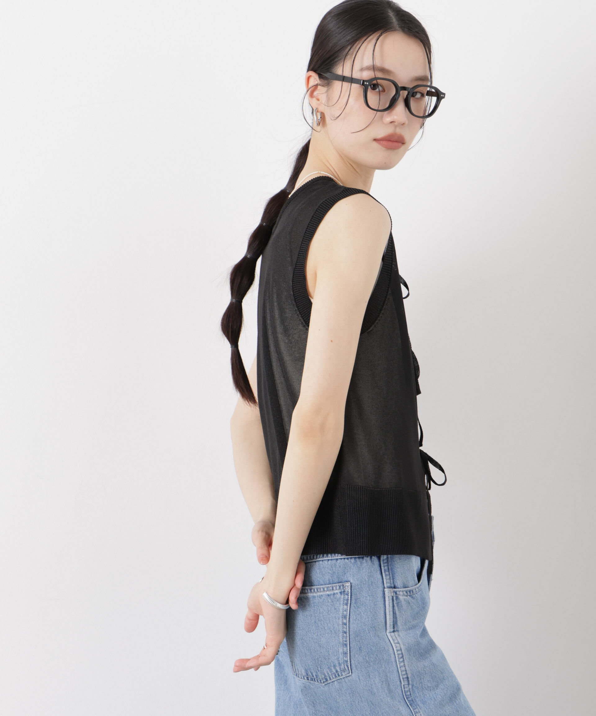 nano･universe「前後2wayリボンアップデザインノースリーブニット」|ニット・セーター|