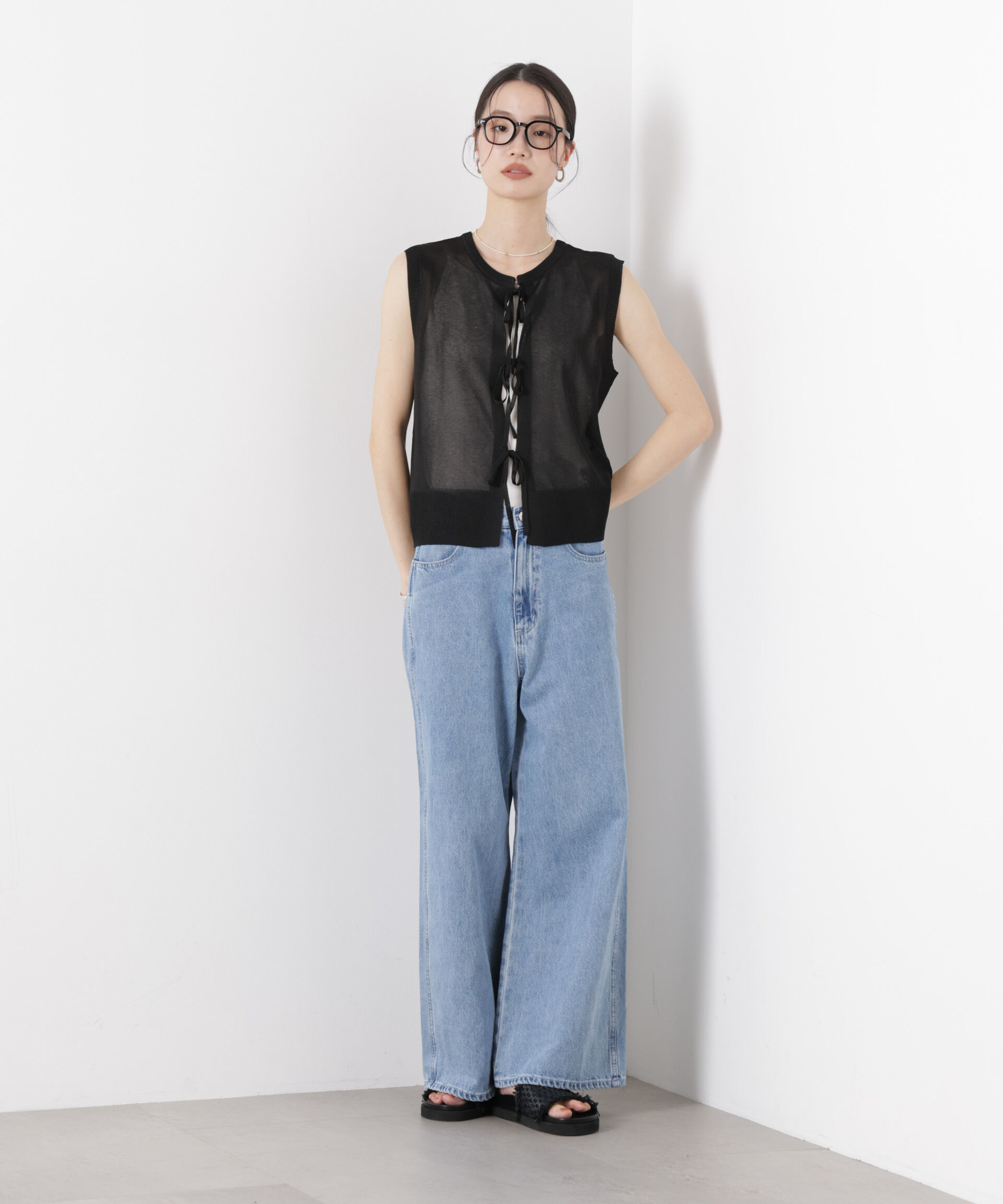 nano･universe「前後2wayリボンアップデザインノースリーブニット」|ニット・セーター|