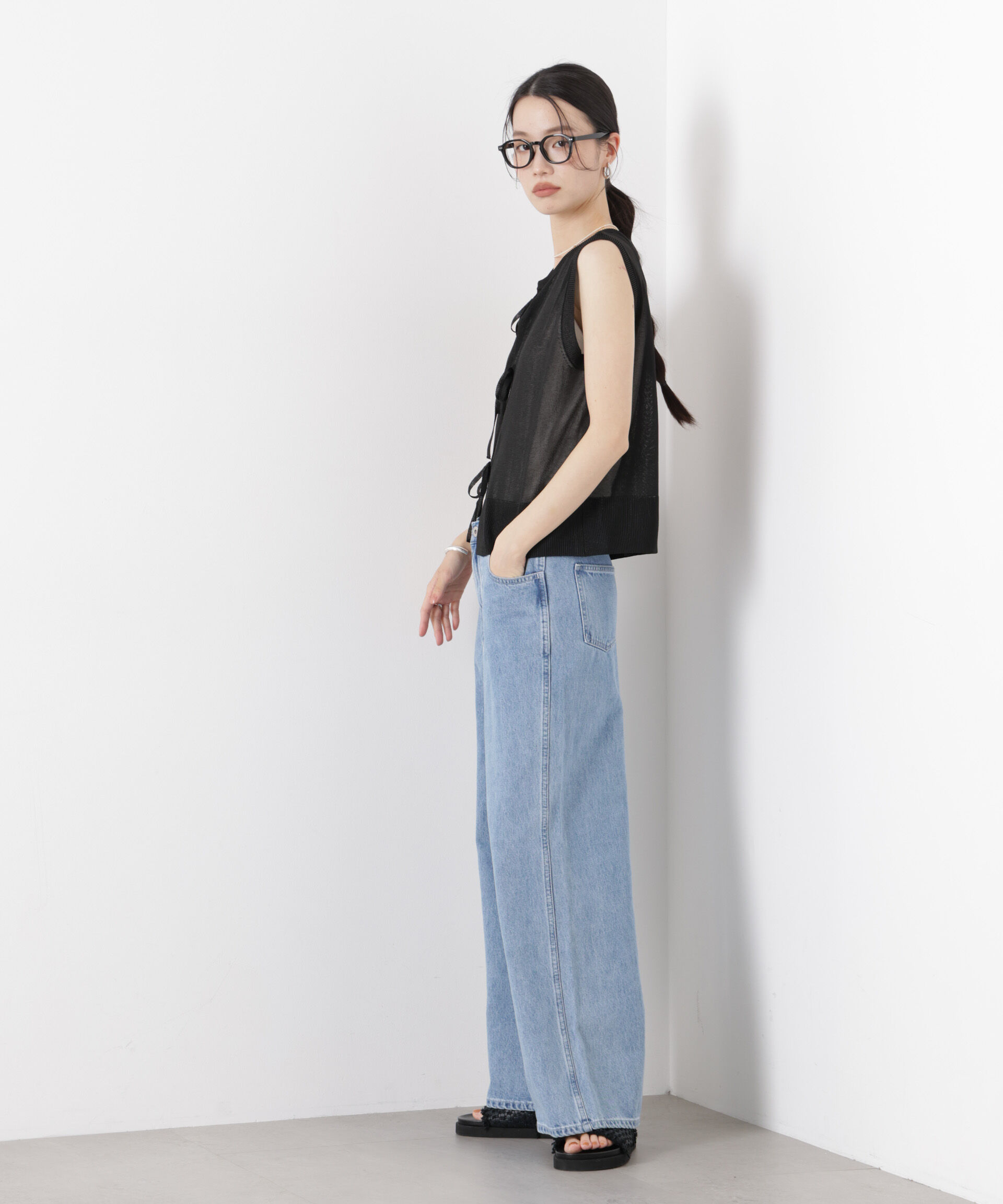 nano･universe「前後2wayリボンアップデザインノースリーブニット」|ニット・セーター|