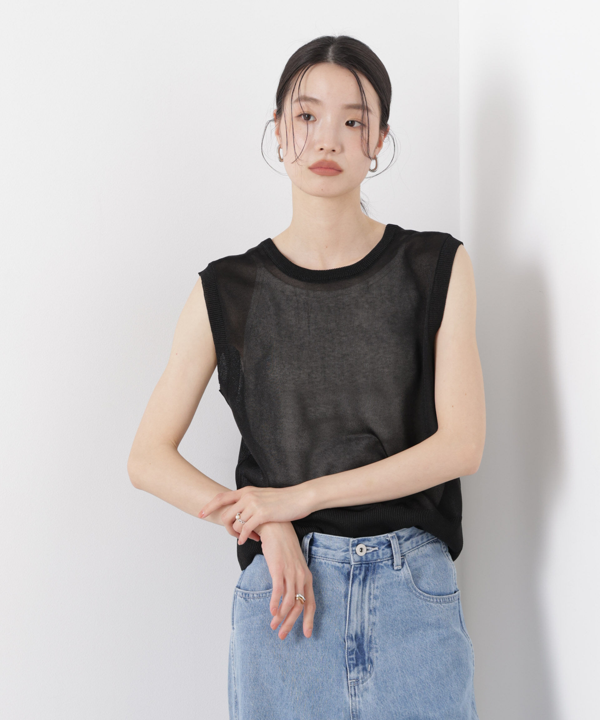 nano･universe「前後2wayリボンアップデザインノースリーブニット」|ニット・セーター|