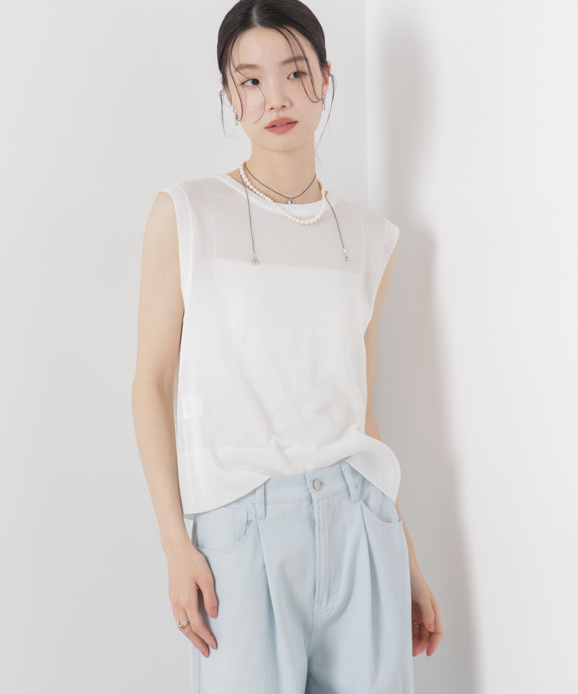 nano･universe「前後2wayリボンアップデザインノースリーブニット」|ニット・セーター|