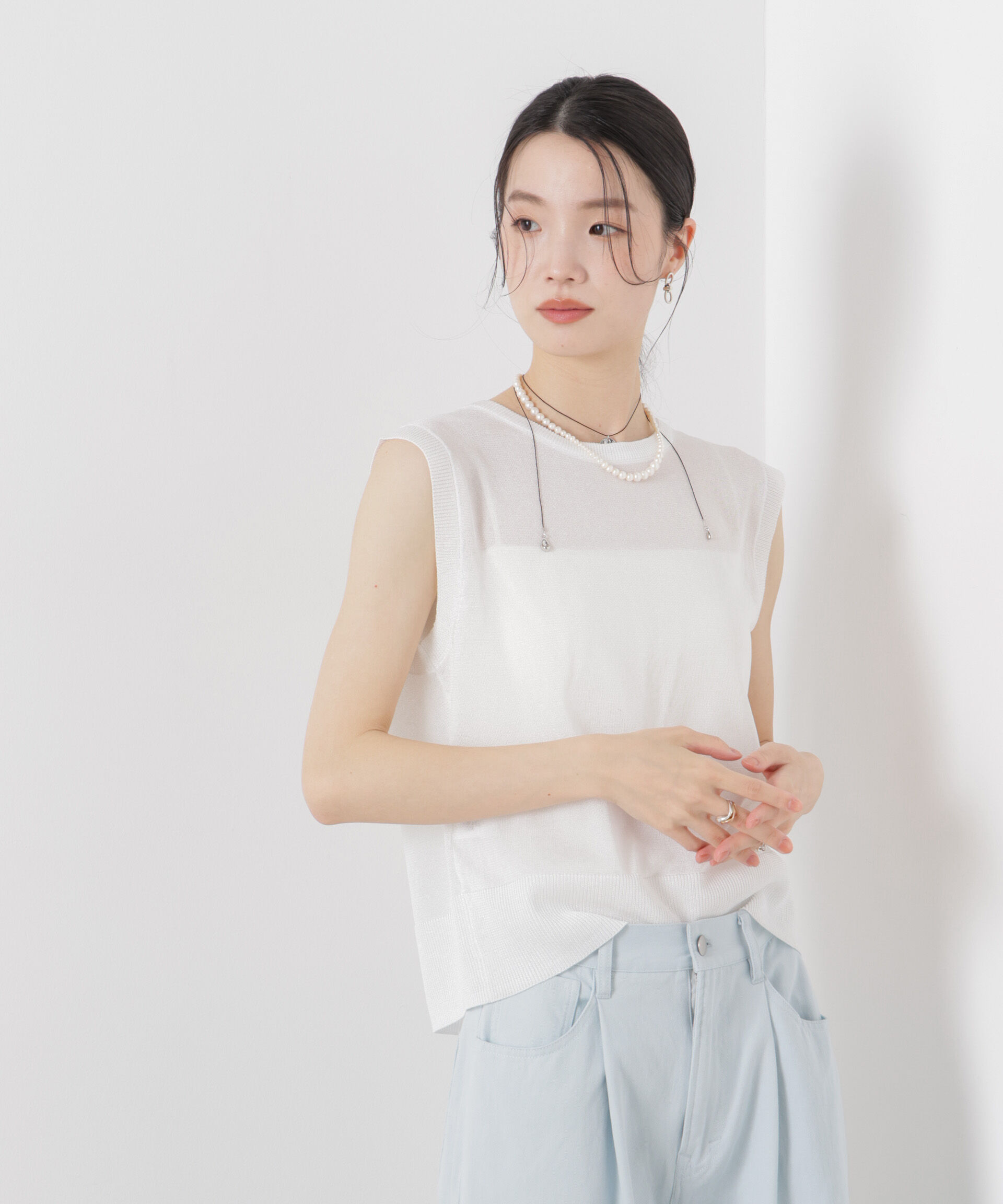 nano･universe「前後2wayリボンアップデザインノースリーブニット」|ニット・セーター|