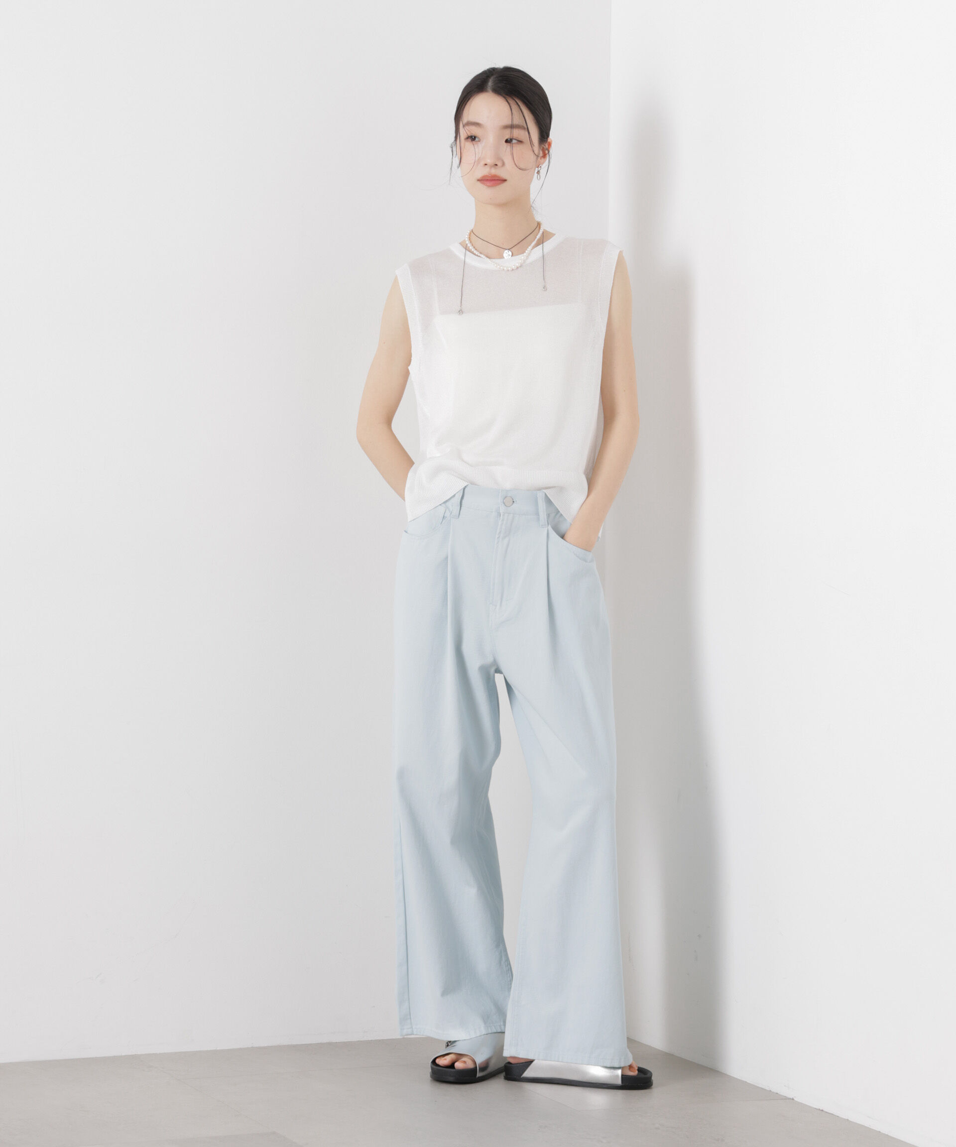 nano･universe「前後2wayリボンアップデザインノースリーブニット」|ニット・セーター|