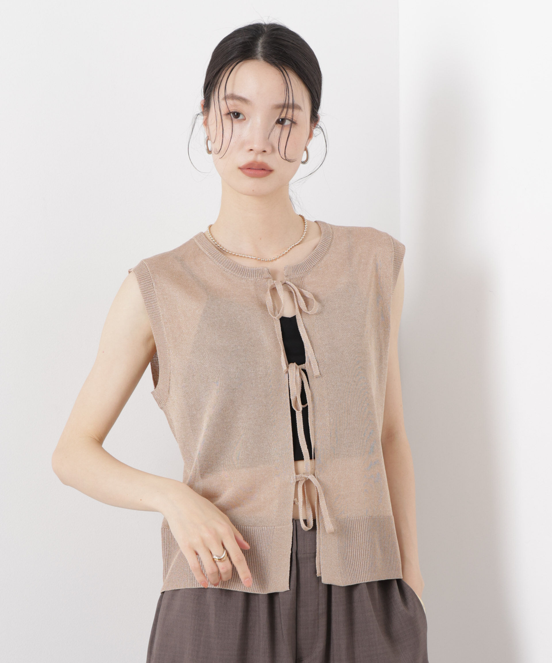 nano･universe「前後2wayリボンアップデザインノースリーブニット」|ニット・セーター|