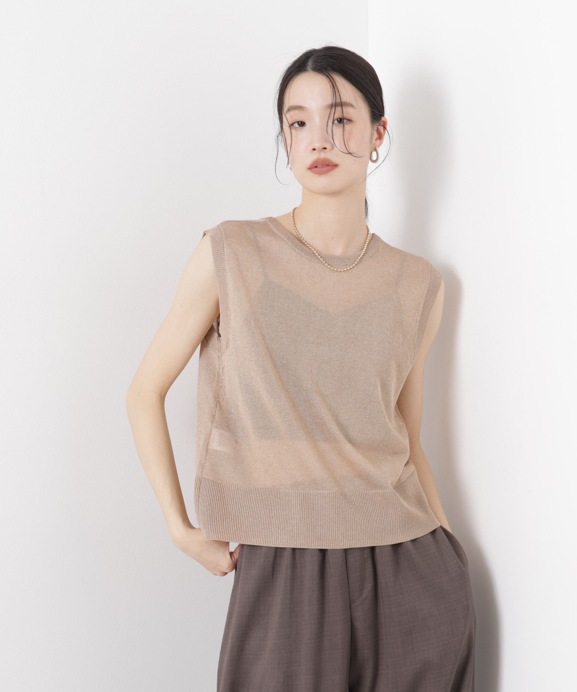 nano･universe「前後2wayリボンアップデザインノースリーブニット」|ニット・セーター|