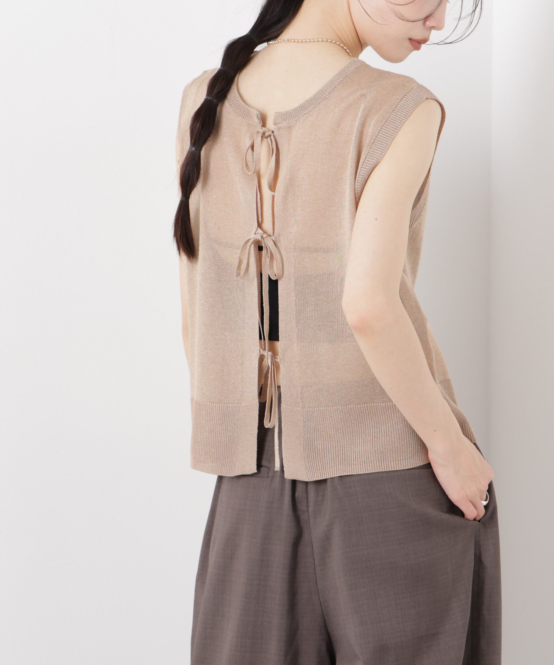 nano･universe「前後2wayリボンアップデザインノースリーブニット」|ニット・セーター|