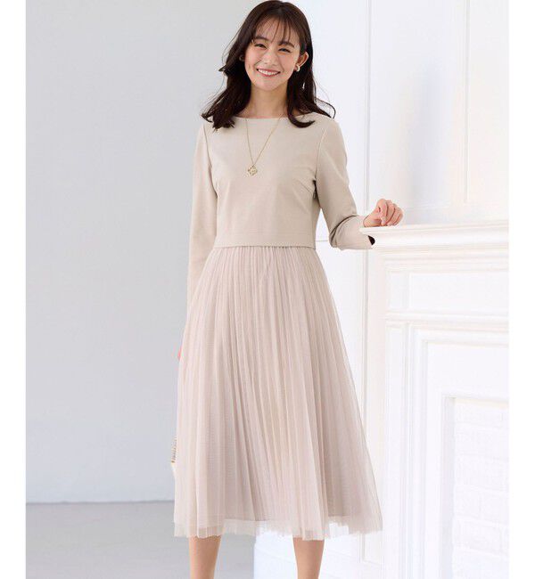 組曲「【WEB限定・KUMIKYOKU NAVY】ジャージーコンビ ギャザーチュール ワンピース」|ワンピース|ベージュ系