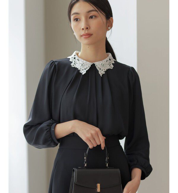 組曲「【WEB限定・2WAY】ジョーゼットシフォンレース襟 ブラウス」|シャツ・ブラウス|ネイビー系
