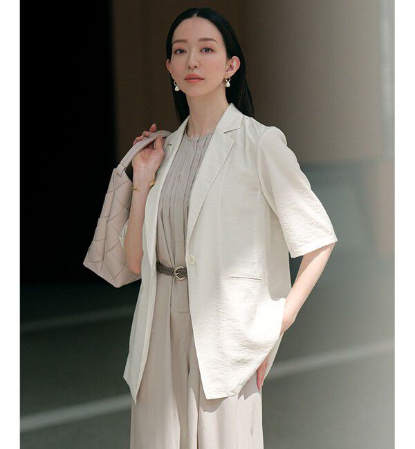 23区「【Oggi6月号掲載/速乾性/接触冷感】シアータンブラー ハーフスリーブ ジャケット」|テーラードジャケット|ベージュ系