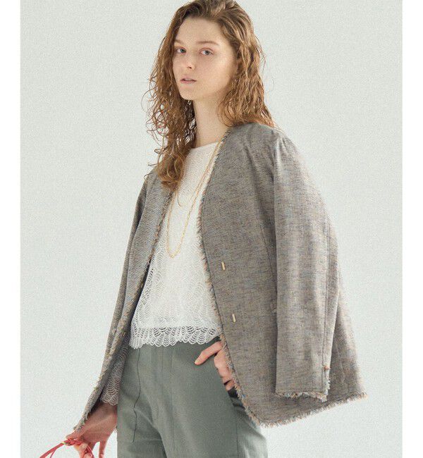 23区「リネンライクブッチャー フリンジノーカラージャケット」|その他|ﾀﾞｰｸﾌﾞ