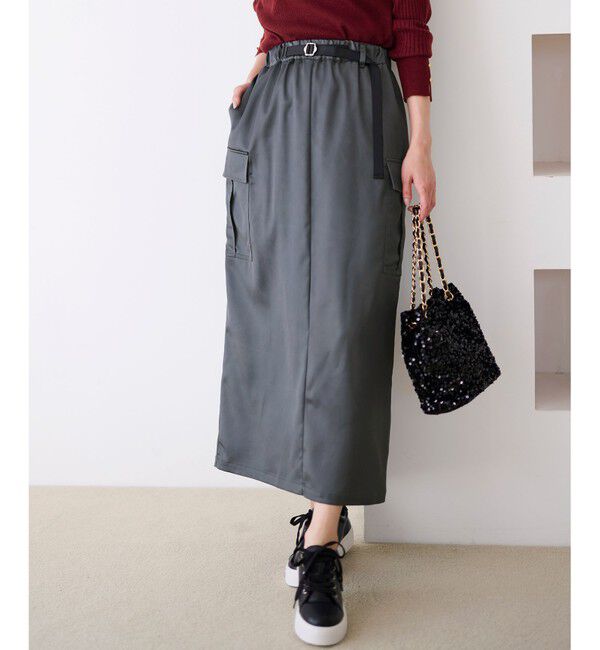 any SiS「【WEB・一部店舗限定】サテンカーゴ スカート」|スカート|グレー