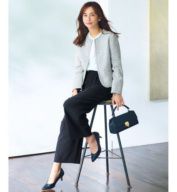 ANY SIS「【洗える】ライトストレッチ ツイード ジャケット」|ノーカラージャケット|