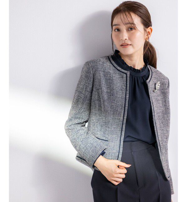 ANY SIS「【洗える】ライトストレッチ ツイード ジャケット」|ノーカラージャケット|
