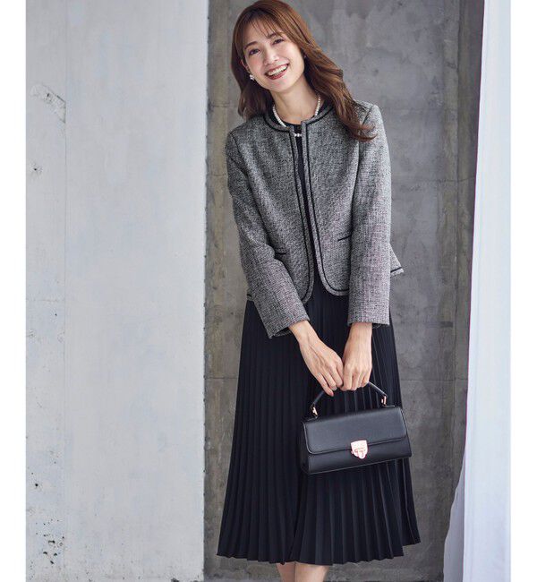 ANY SIS「【洗える】ライトストレッチ ツイード ジャケット」|ノーカラージャケット|