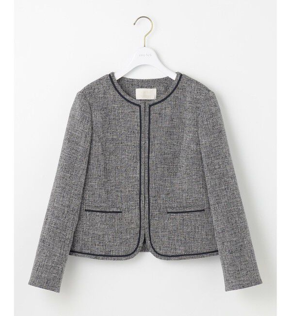 ANY SIS「【洗える】ライトストレッチ ツイード ジャケット」|ノーカラージャケット|
