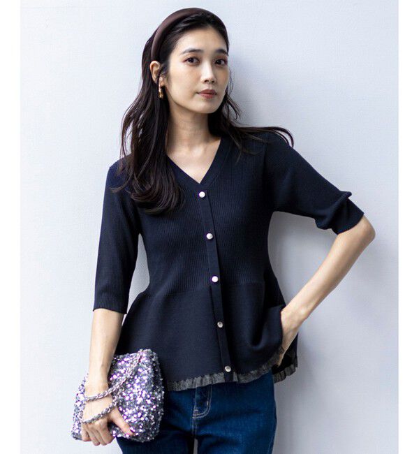 ANY SIS「シアーフリルペプラム ニット」|ニット・セーター|ネイビー