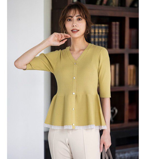 ANY SIS「シアーフリルペプラム ニット」|ニット・セーター|イエロー