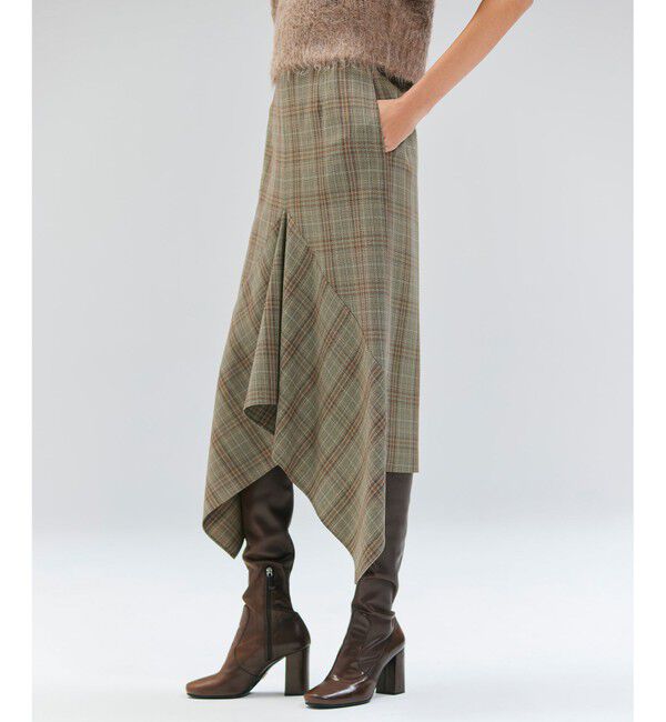 BEIGE,「SELMA / チェックウールラッフルスカート」|スカート|Camel &times; Nude