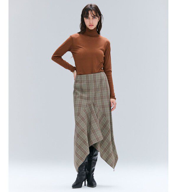 BEIGE,「SELMA / チェックウールラッフルスカート」|スカート|