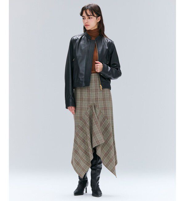 BEIGE,「SELMA / チェックウールラッフルスカート」|スカート|