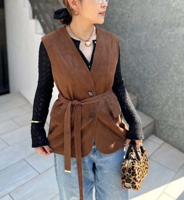 NOLLEY'S「《セットアップ対応》ストレッチスエードベルテッドジレ」|ベスト・ジレ|