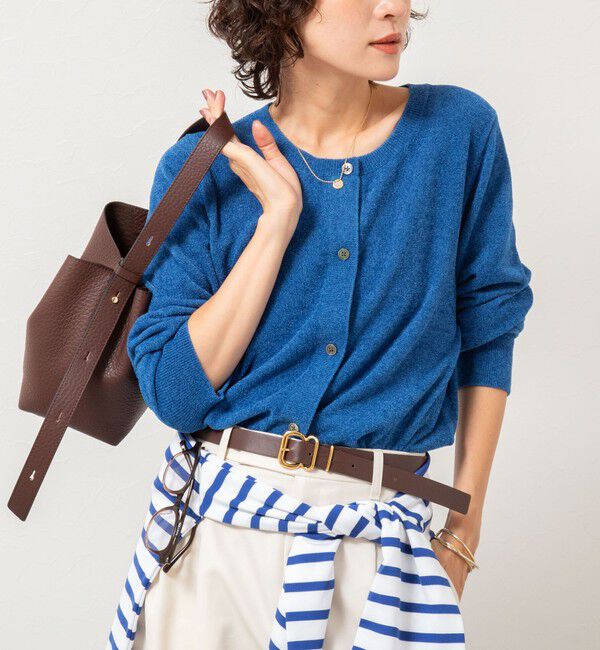 Rie Miller「《手洗い可能》《アンサンブル対応》モールヤーンクルーネックカーディガン」|カーディガン|ブルー