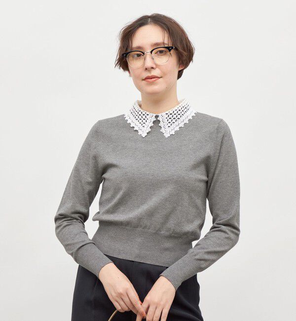 NOLLEY'S「《手洗い可能》襟レース2WAYプルオーバーニット」|ニット・セーター|