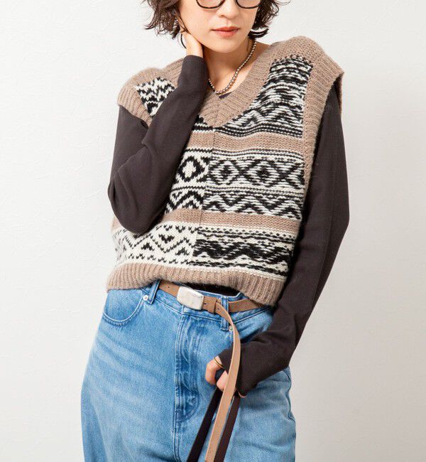 Rie Miller「ノルディック柄2WAYベスト」|ベスト・ジレ|ベージュ系その他