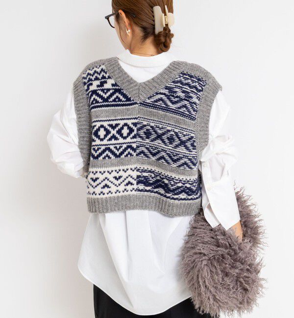 Rie Miller「ノルディック柄2WAYベスト」|ベスト・ジレ|