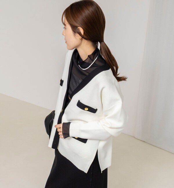 NOLLEY'S「《手洗い可能》スムース配色Vネックカーディガン」|カーディガン|