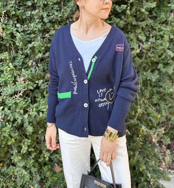 Rie Miller「《手洗い可能》ハンド刺繍Vネックカーディガン」|カーディガン|